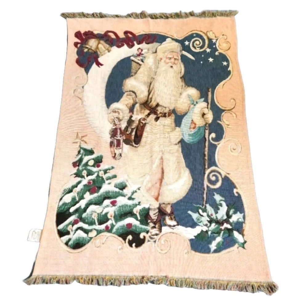 NWT Carolinas Mutual Woodworkers & Weavers Assoc Santa woven blanket Made in USA